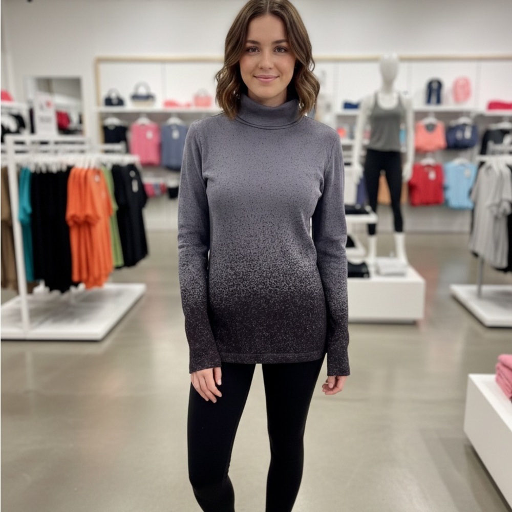 Athleta Ascent Seamless Turtleneck Ombre Brown Bardo Top Size S